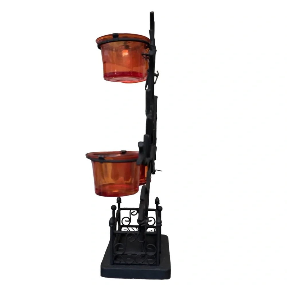 Pottery Barn Black Spooky Halloween Tree Candle Holder Luminary